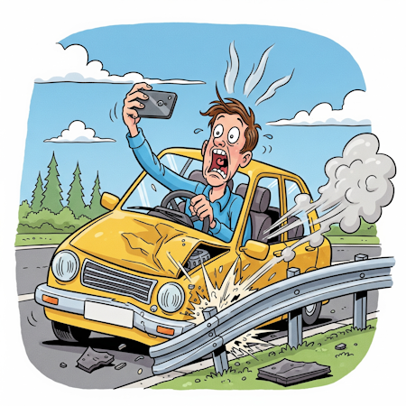 Selfie beim Autofahren – und plötzlich stand die Leitplanke im Bild