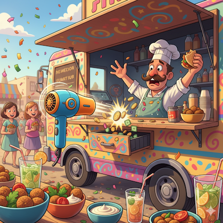 Foodtruck & der fliegende Falafel-Föhn 1 Foodtruck & der fliegende Falafel Föhn