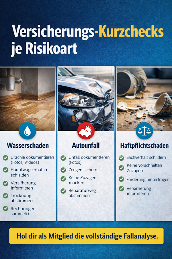 Versicherungs Kurzcheck Was du bei Wasserschaden Autounfall oder Haftpflicht sofort prüfen musst