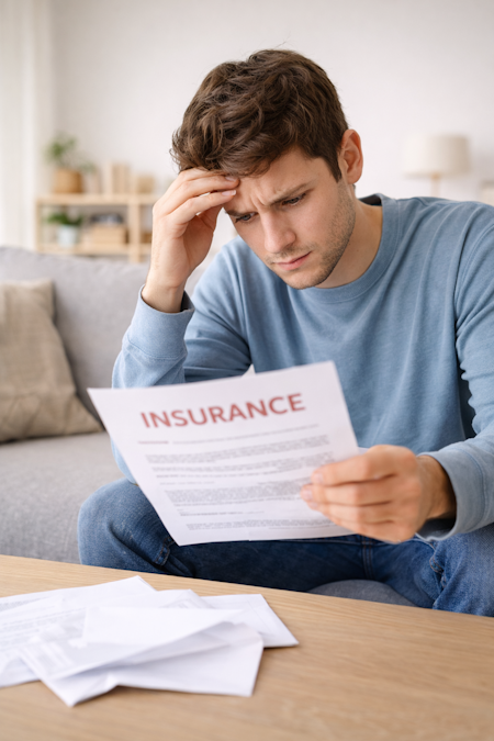 Junger Erwachsener prüft Versicherungsbrief statt ihn zu ignorieren
