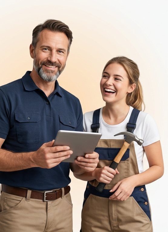 Zufriedene Handwerker arbeiten mit Risk-BOT